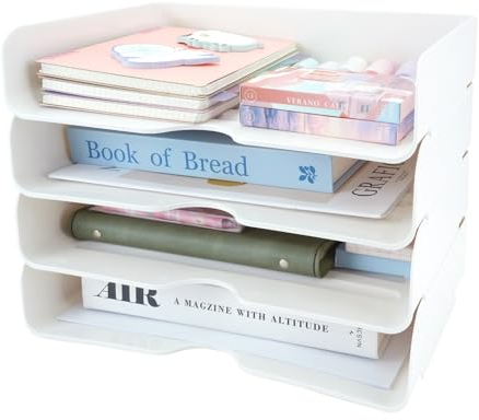 4-Stöckige Ablagefächer, SHAIDOJIO Briefablage Ablagefächer Stapelbar, Büro A4 Dokumentenablage, Desktop Briefablage A4 Ablagefächer, Papierablage für Briefe Datei Zeitschriften Ordner Bürobedarf