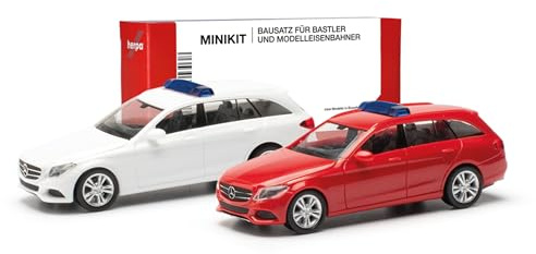Herpa Modellbausatz MiniKit Mercedes-Benz C-Klasse Kombi mit Warnbalken (2 Stück), Miniatur im Maßstab 1:87, Sammlerstück, Kit für Modellbau, Kunststoff