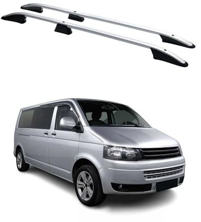 OMAC Dachreling kompatibel mit VW T5 T6 Transporter Multivan Caravelle 2003-2024 L2 Langer Aluminium Silber 2 TLG