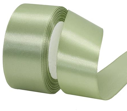 POPOYU Baumwoll Band Salbeigrün 4cm,Satinband 4cm Breit,Dekoration Präsent Geschenkband,Geschenkband Breit Salbeigrün Kleid Hochzeit,Taufe und Geburtstag Geschenke,Satin Dekoband,Deko Band Geschenk