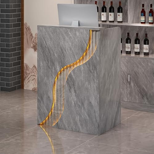 Klein Empfangstheken Rezeptionstresen LadenTheke Verkaufstheke Büro-empfangstheke Zeitgenössischer Empfangsschreibtisch for Bekleidungsgeschäft, Firmenrezeption(Gray stone pattern,39*16*38IN)