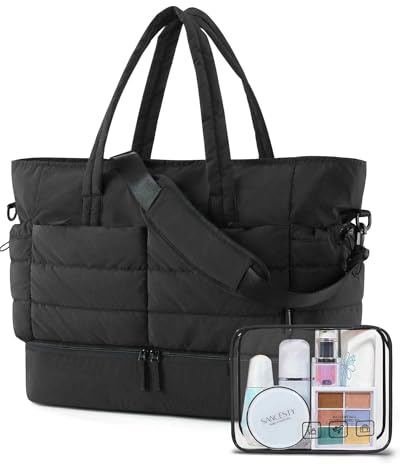 BAGSMART Resväska, kabinbagage 47 x 21 x 39 för Easyjet, uppblåst vattentät weekendväska, kommer med sminkväska för sport, gym, lätta resor, svart, L, Användbarhet