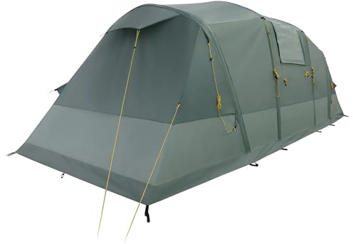KADVA Campingzelt AIRcamp 6.33 Personen mit Pumpe Tunnelkonstruktion 590 x 205 x 195 cm Wasserdichtigkeit 3000 mm Geräumigkeit Vordach über Eingang Großer Schlafbereich Farbe Grün