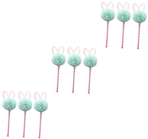 Lurrose 9stücke Schwarze Gelstifte Mit Niedlichem Plüschhasen-design Kawaii Neutral Pens Für Studenten Schreiben Grünem Farbton