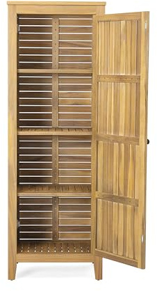 Christopher Knight Home Patio Gribs Acacia Wood Storage Cabinet,Garden/Poolside Tool Sideboard,Outdoor Wooden Cabinet with Shelves, Sturdy Construction, Teak Finish