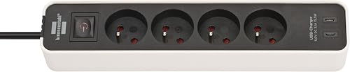 Brennenstuhl Ecolor Steckdosenleiste 4-Fach mit USB C Ladebuchse (Mehrfachsteckdose mit 2X USB C Ladegerät, Schalter und 1,5m Kabel) weiß/schwarz