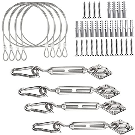 Gcroet Sun Shade Kit Shade Sail Hardware Kit Shade Sail Installation Kit for Shade Canopy Shade Awning 44PCS.