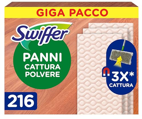 Swiffer Dry, Ricariche Microfibra Catturapolvere, 216 Panni, Giga Pack | Ottimo per tutti i tipi de pavimenti i per i peli di animali
