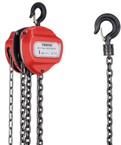 TEENO Flaschenzug 1T Tragkraft 5 m Hubhöhe Seilzug mit 360° drehbarer Haken Seilzug Kettenzug Kettenflaschenzug,Robuste G80-Stahlkette für leichtes Heben, Flaschenzug