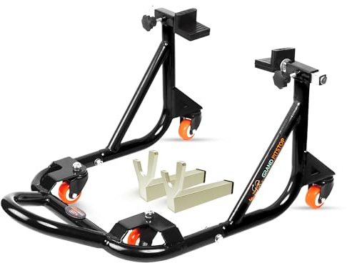 Grand Pitstop Universal Adjustable Rear Paddock Stand for Motorcycle with Swingarm Rest (360° Dismantable, Black, Motorcycle Weight Up to 500 lbs/ 226 Kgs)