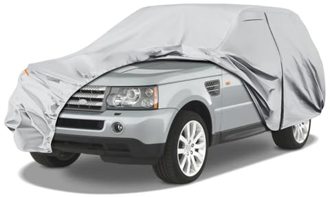 Autoabdeckung Wasserdicht für Land Rover Range Rover Sport 2005-2025, Grau | Vollgarage Autoplane Auto Abdeckplane Winter Sommer Allwetter Outdoor Abdeckung mit Reißverschluss Tür, Windschutzbänder