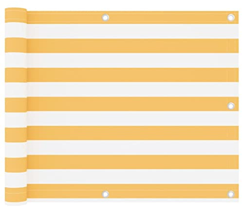 Myheimly Balkon Sichtschutz, Balkonbespannung mit Ösen Seil, Wasserfeste Balkonabdeckung, Balkonverkleidung für Balkon Terrasse,Weiß und Gelb,75 x 600 cm