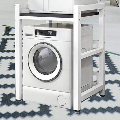 Tumble Dryer Stacking Kit Height Adjustable, Metal Frame Washing Machine Stacking Kits 800KG Load, Washing Machine Stand for Home Bathroom/Commercial (White Black, H:95-105CM)