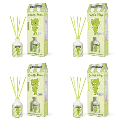The Fruit Company Mikado Osito de Gominola Pack 4 uds – Ambientador con Varillas 40 ml c/u – Aroma Dulce y Frutal – Difusor Decorativo de Larga Duración para Hogar, Dormitorio o Regalo