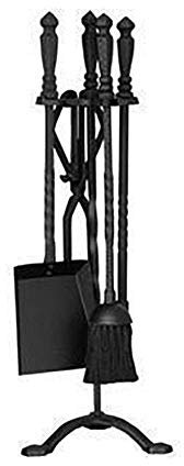 ZHANGXABN 5Pcs Wrought Iron Fire Tool Set Nice and Sturdy Fireplace Tool Set Holder with Black Handles Easy to Assemble Fireplace Set (Color : Black) (Black)