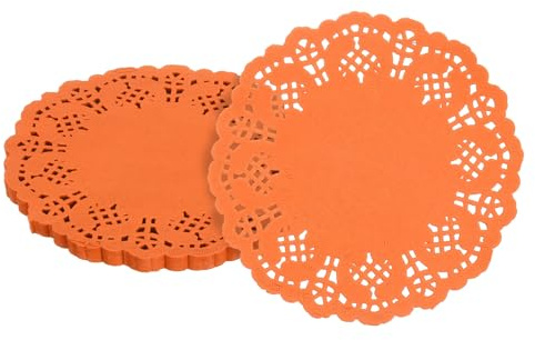 QUARKZMAN 100 Stück Papierdeckchen 4,5 Zoll Spitzenpapierdeckchen Orange | Einweg-Papier-Tischsets, Für Kuchen Teller Basteln Partys Hochzeiten Tischgeschirr