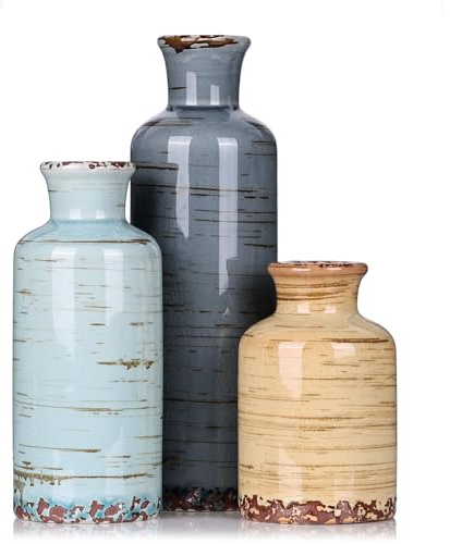 Lot de 3 petits vases à fleurs en céramique pour décoration d'intérieur, rustique moderne, centre de table, salon, cuisine, étagère, chambre, salle de bain, cheminée, d'entrée