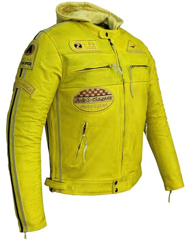 ALPHA SPEEDS Herren Motorradjacke Lederjacke Biker Jacke mit Protektoren Leder Jacke mit Kapuze Leather Jacket Fashion Jacket Custom