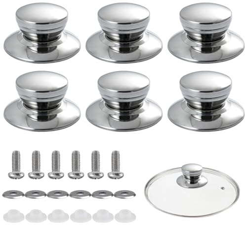 DIFLAX 6SätzeEdelstahl Topfdeckelgriffe Universal Topfdeckelknöpfe mit Schrauben Hitzebeständige Topfgriffe Ersatz für Pfannen Kochgeschirr Topfdeckel Knopf Ersatzgriff für Topfdeckel Griff