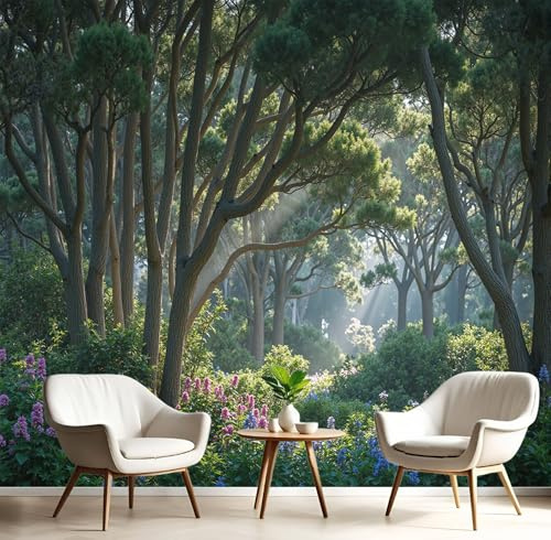 Carta Da Parati 3D Effetto 300X210Cm Fotomurali In Murale Alla Decorazione Da Muro Xxl Poster Gigante Design Soggiorno Cameretta Verde Foresta Del Sole Scenario Naturale