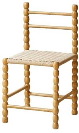 Vintage rottingmatstol med träben – armlös fritid, köksstol för inomhus/utomhusbruk, liten storlek (55 cm) – perfekt för matsal och uteplats dekor