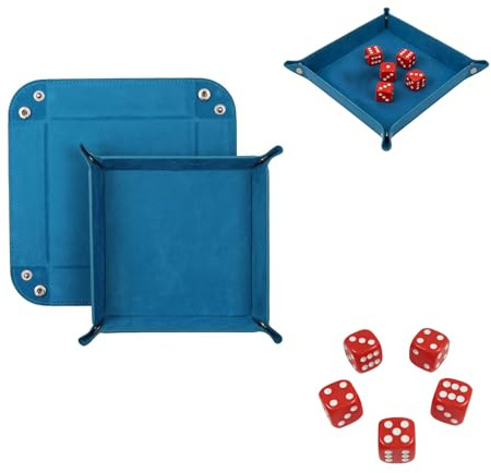 EUYKQNOI Bandeja Dados Tablero de Dados + 5 dados, Cuero PU y Terciopelo Tablero Plegable para DND RPG Juegos de Mesa para Fiesta Bar Viaje Cámping