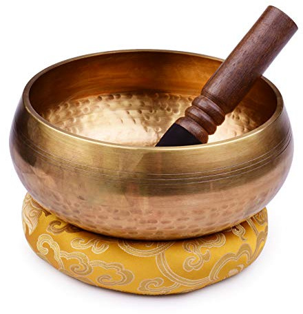 Set de cuenco cantor tibetano con sonido metálico grande 8 pulgadas hecho a mano cojín suave y percutor madera para meditación curación chakras por yoga relajación