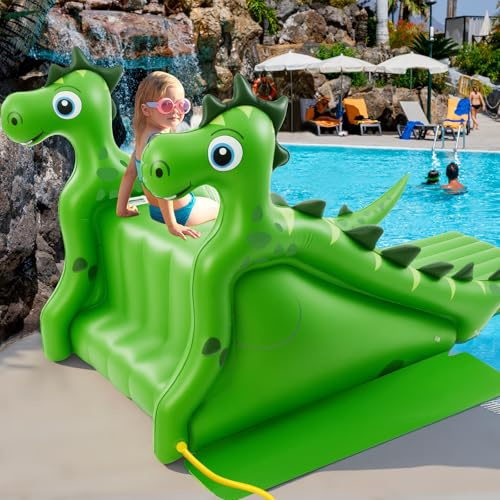 Seenelling 98 Inch Giant Inflatable Dinosaur Pool Slide, Extra Large Inflatable Water Slide, Fun Outdoor Water Play Summer Swimming Pool Play Center Parties for Adults