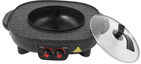 Hot Pot Grill, grill eléctrico Hot Pot Combi, dispositivo de parrilla de mesa, multifunción 2000 W, calefacción antiadherente, 5-6 personas, fiesta, cocina, restaurante, balcón, 49 x 42 x 12 cm