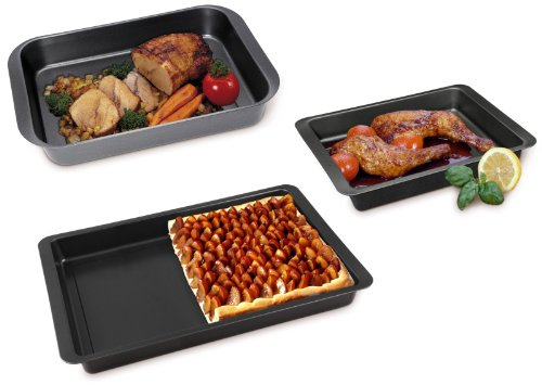 CHG 9905-104 - Juego de 3 bandejas Altas para Horno, Color Gris Oscuro Metalizado