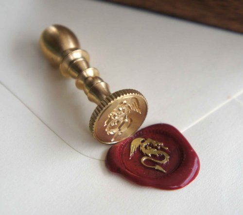 gravurART Mini-Siegel-Stempel Messing für Wachssiegel mit Gravur Motiv Drache