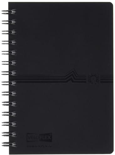 VELOFLEX 5107180 - Adressbuch mit Spiralbindung DIN A7, PP, mit 12-tlg. Register, Telefonringbuch schwarz