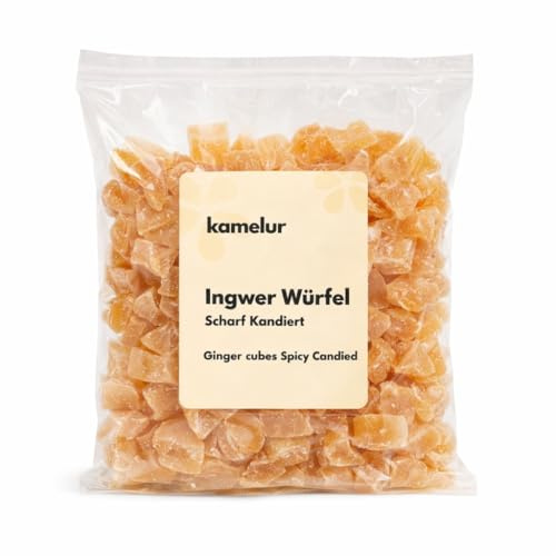 Kamelur Kandierter Ingwer 1 kg – Scharf gezuckerte Ingwerwürfel ungeschwefelt – Ginger Cubes