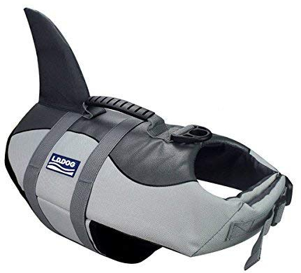 Aokay Hundeschwimmweste Hai,Größenverstellbarer Rettungswest für Hunde mit robustem Griff (S, Grau)