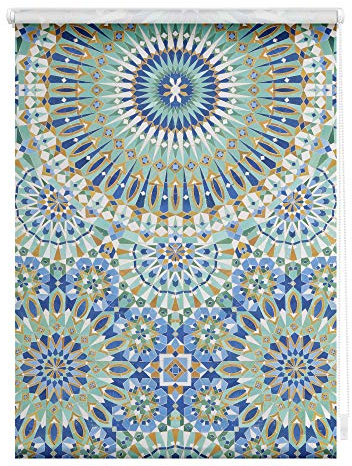 Lichtblick Klemmfix Tageslicht-Rollo mit Motiv, ohne Bohren, Blickdicht, Seitenzugrollo, Made in Germany, Orientalische Muster - Blau Grün 100 cm x 150 cm (B x L)