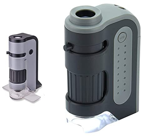 Carson MP-250 MicroFlip 100-250x LED Lighted Pocket Microscope with Smartphone Digiscoping Adapter Clip, Grey & MM-300 MicroBrite Plus 60-120x LED Lighted Pocket Microscope, Grey