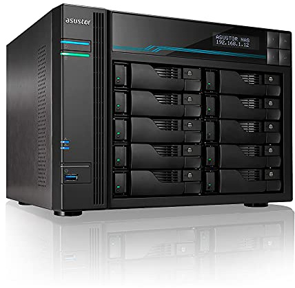 Asustor Lockerstor 10 Pro AS7110T 10 Baies Serveur NAS Bureau Boîtier Quad Core 3.4 GHz CPU, 8 Go RAM DDR4, M.2 NVMe SSD Cache, sans disque