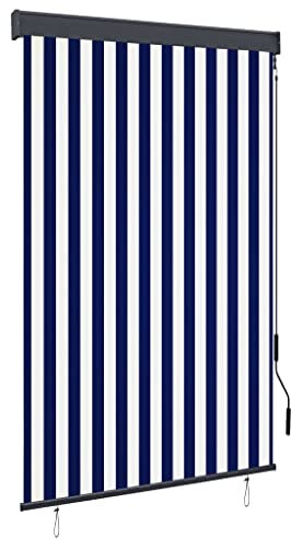 vidaXL Außenrollo Handkurbelmechanismus Balkonrollo Senkrechtmarkise Sichtschutz Beschattung Sonnenschutz Außen Rollo Balkon 120x250cm Blau Weiß