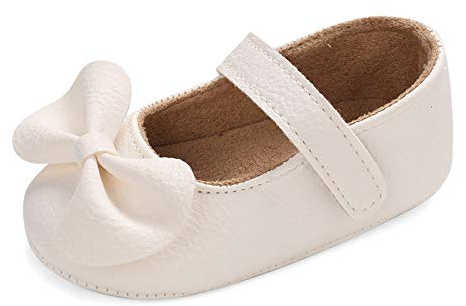 LACOFIA Scarpe Bowknot Primi Passi per Bambina Ballerine Neonata con Suola Morbida Antiscivolo Bianco 12-18 Mesi
