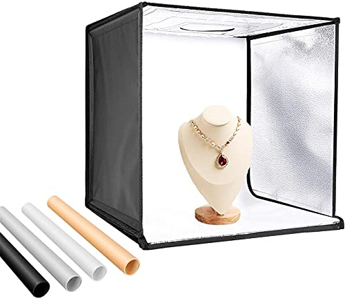Fotostudio 40x40x40cm Lichtzelt Tragbare Faltbare Studiobox mit LED Beleuchtung, 4 Hintergründe (weiß, schwarz, orange, grau )