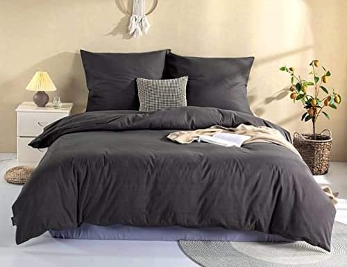 Amolavet Sommer Bettwäsche 200x200 Anthrazit Grau Uni Gebürstete Mikrofaser Super Weich & Atmungsaktiv Pflegeleicht & Bügelfrei 3 Teilig Bettbezug Set mit Reißverschluss für Doppelbett