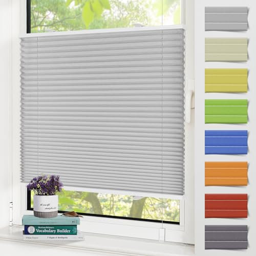 Zarnan Plissee Klemmfix ohne Bohren Grau 40x180cm(BXH) UV-Schutz Fenster Plissee innen Plisseerollos ohne Bohren Faltrollo mit Klemmträger easyfix Jalousie Sichtschutz und Sonnenschutz
