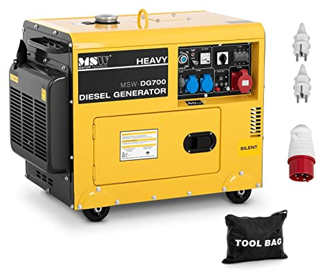 MSW Diesel Generator Portable Generator Emergency Generator 4400W 14.5L 230/400V MSW-DG700 (50 Hz, 4-Stroke Motor, Air-Cooled, Oil Tank 1.65L)
