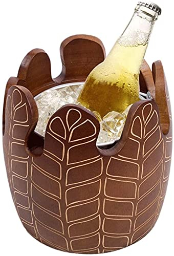 ZRDSZWZ Reliable Vintage Ice Bucket, Wine Champagne Bucket Solid Wood Double Walled Beverage Barware Ice Wine Container-brown