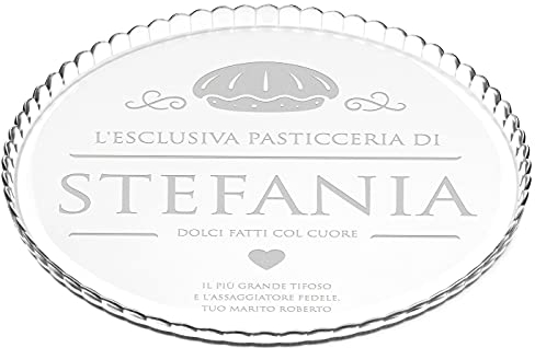 Maverton Portatorta in Vetro Trasparente - Incisione Laser Personalizzata - Piatto Tondo Porta Dolce con la Tua Dedica Incisa - Sottotorta da ca. 32,5cm - regalo donna - Pasticceria