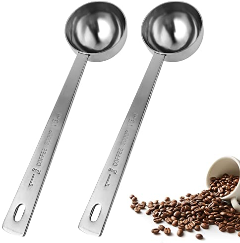 Prasacco 2 Stück Kaffeelöffel, Edelstahl Kaffeelöffel mit Langem Griff 15ml Kaffee Dosierlöffel Wiederverwendbar Runder Kaffeelöffel Zum Abmessen von Kaffee, Puderzucker und Milch (Silber, 14,5 cm)