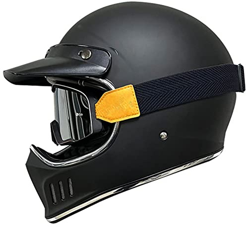 Classic Retro Motorradhelm Integralhelm mit Goggles Motorradhelm Klapphelm Integralhelm Lackierte Schale, Biker Touring Helm, Full-Face, für Erwachsene Männer Women,ECE-Zugelassener
