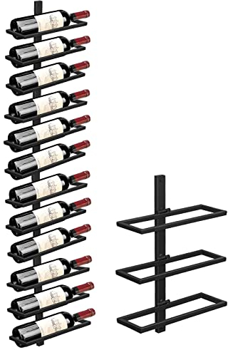 Giyiprpi 4Pcs Wand Weinregal Flaschenregal für 12 Flaschen, Metall Weinregal Hängend Wandmontage Weinflaschenregale, Wandregal Wein Aufbewahrungsregal für Küche Esszimmer Bar (Eben 12)