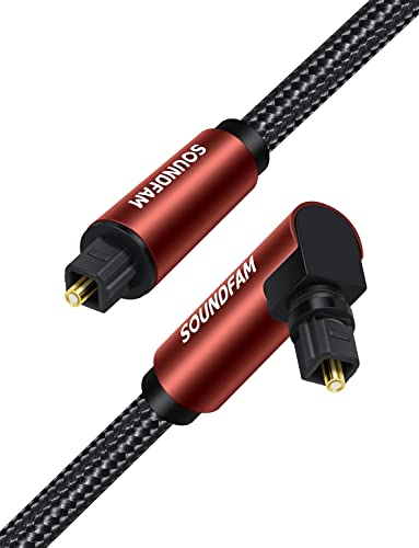 SOUNDFAM Optisches Audiokabel 1,8m, Optical Audio Cable, [Baumwolle Geflochten, 90° Gewinkelt Stecker, 360° Drehung, Aluminium-Gehäuse] TOSLINK kabel, Kompatibel mit LG/Samsung Soundbar, Heimkino
