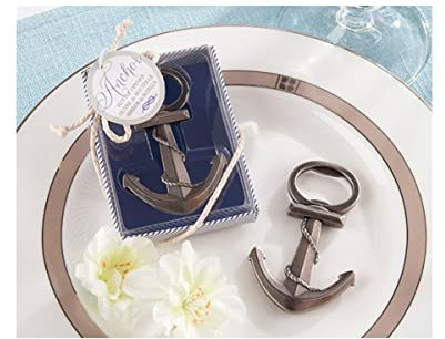 Lote de 8 Elegantes Abridores de Metal Ancla en Caja con Lazo. Abrebotellas. Recuerdos. Adornos. Regalos Originales. Detalles de Bodas, Comuniones, Bautizos, Cumpleaños. DK